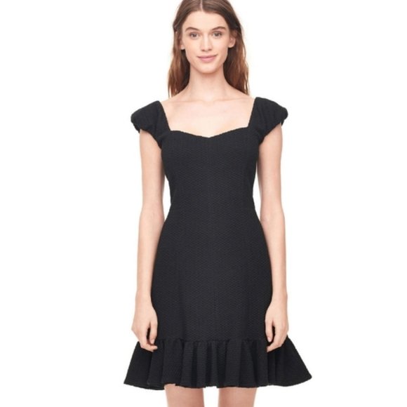 NWT Rebecca Taylor Black Cap Sleeve Texture Dress 4 - Picture 1 of 16
